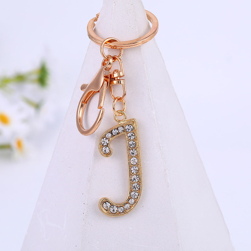 Wholesale Zinc Alloy 26 English Alphabet Rhinestone Keychain